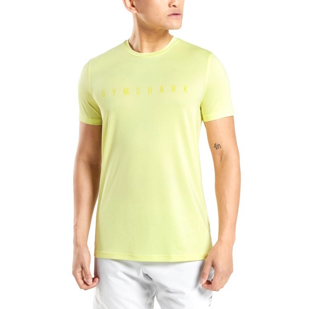 NEW Gymshark Yellow Sport Stripe Tee Slim Fit Breathable Short‎ Sleeve, M